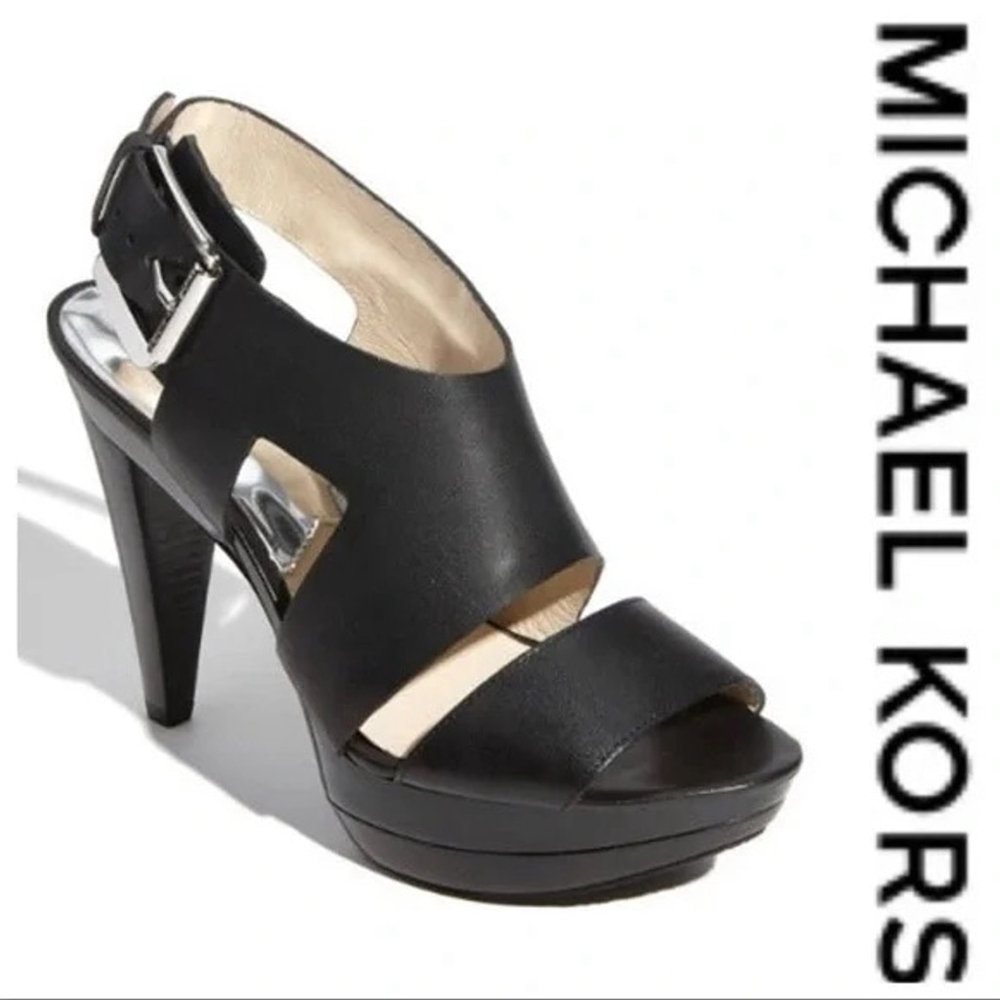MICHAEL MICHAEL KORS | Black Carla Leather Platform Sandals Size 10